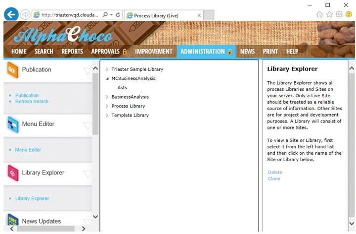 Library Explorer view of the AlphaChoco library showing library structure