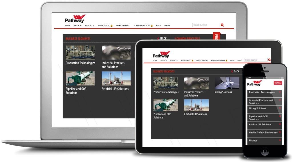Desktop, laptop and tablet device mockups displaying a Triaster process library