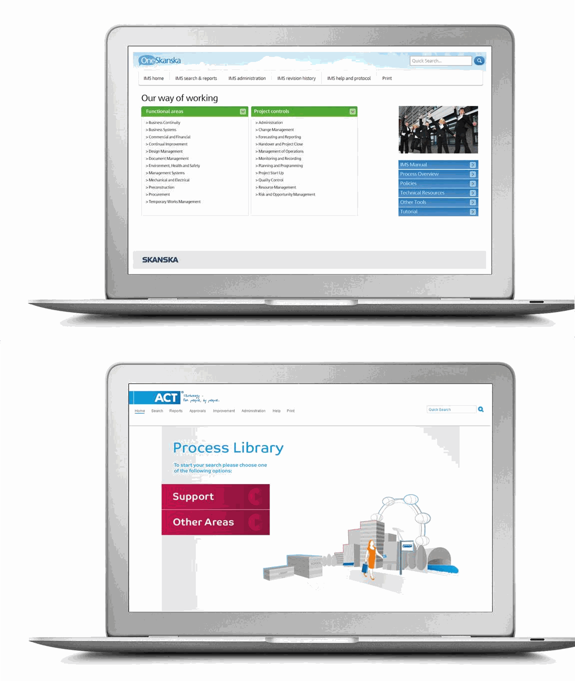 Laptop screenshots of Fugro and Morris and Spottiswood process libraries with integrated management systems
