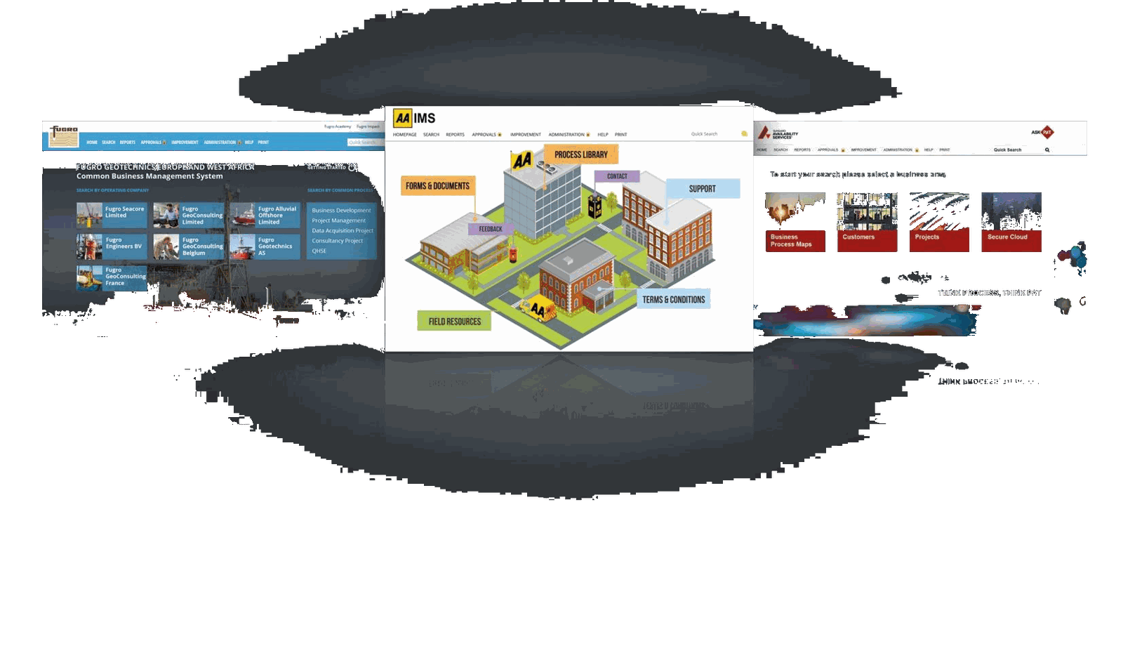 Montage of Triaster process library screens from customer implementations